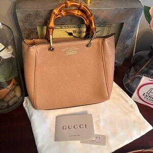Gucci Tan Leather Satchel with Bamboo Handles
